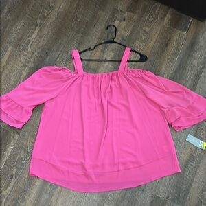 Valerie Stevens Women's Off the Shoulder Top 
Pink‎ Size 3X NEW Ruffle Sleeves